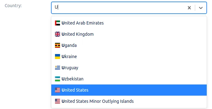 Image showing the world database search with flags