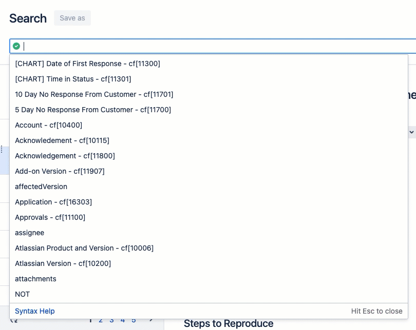 Issue navigator advanced view with JQL function suggestions