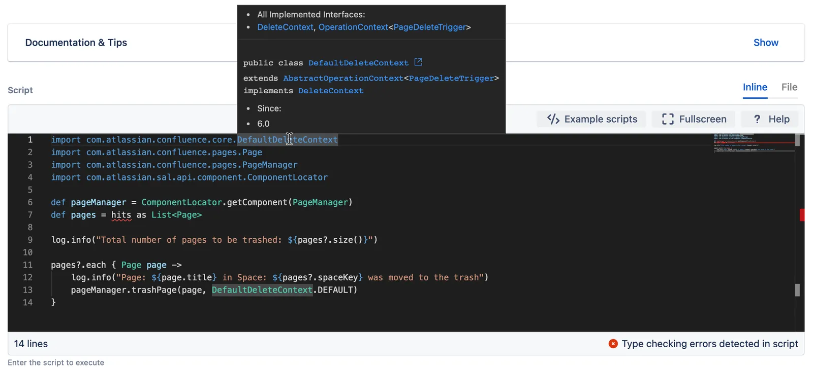 An example view of Javadoc in the Code Editor.