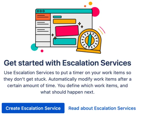 Create Escalation Service landing screen with the Create Escalation Service button highlighted