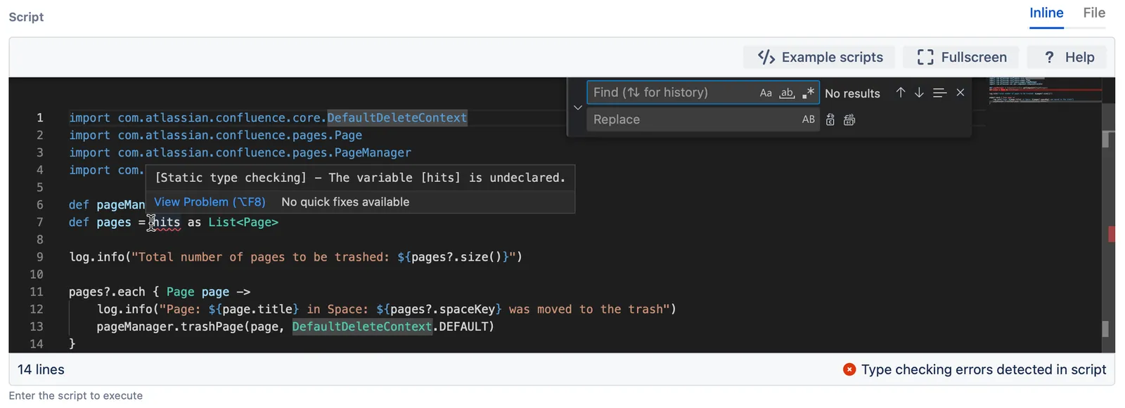 An example error line indicator in the Code Editor.
