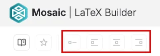 Equation alignment formatting buttons: inline, left-aligned block, center-aligned block, and right-aligned block