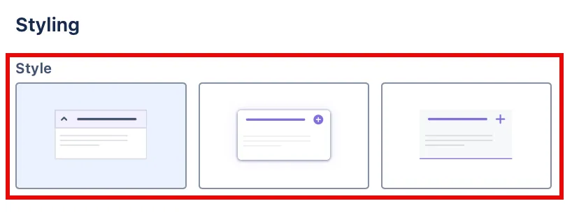 Advanced expand styling editor showing three style options.