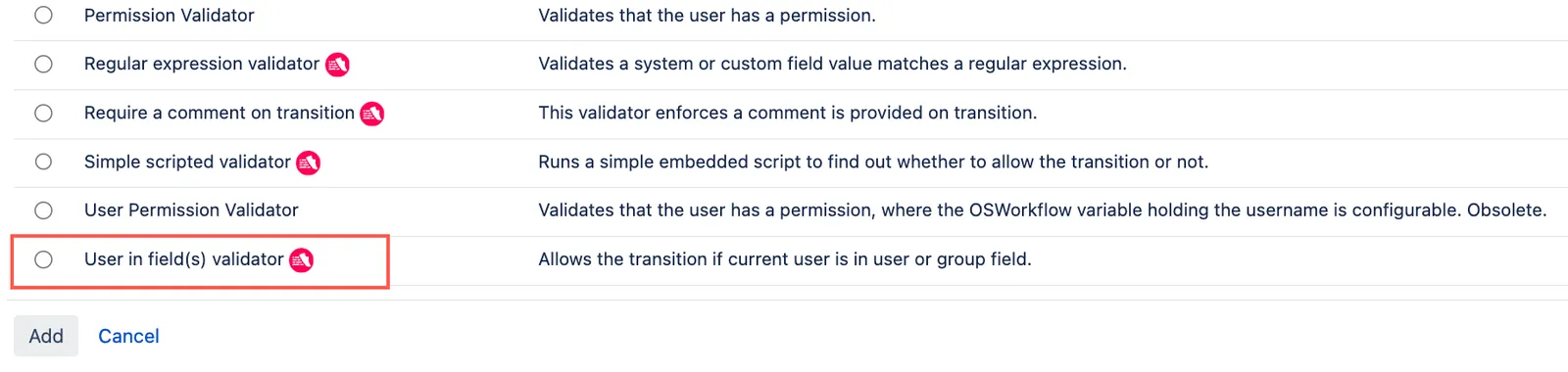 Image of the validator selected