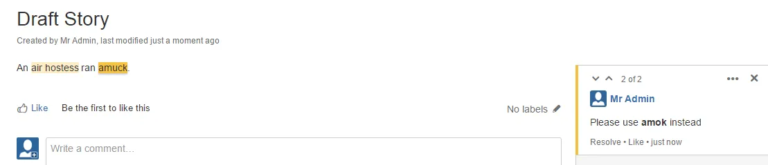 An inline comment on a word to be avoided.