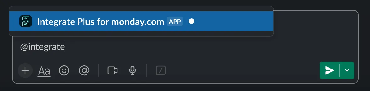 Calling the Integrate Plus bot into a Slack channel