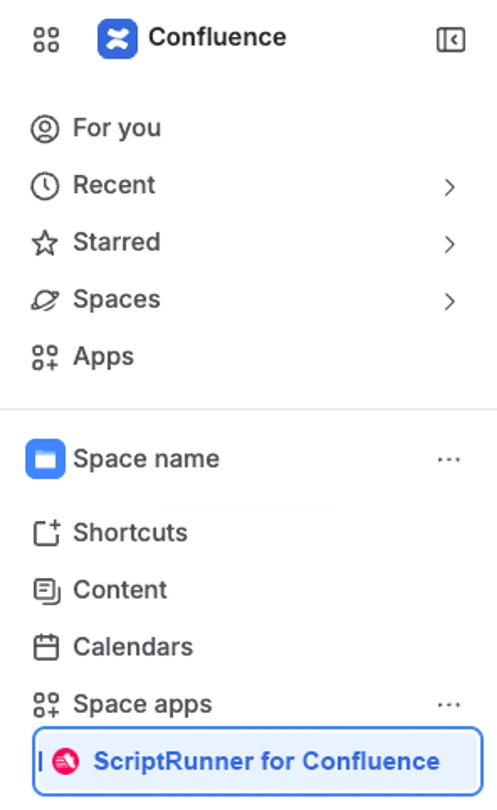 The ScriptRunner for Confluence option in the Space apps menu section.