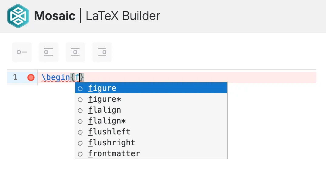 Autocompleter showing smart LaTeX command suggestions as you type