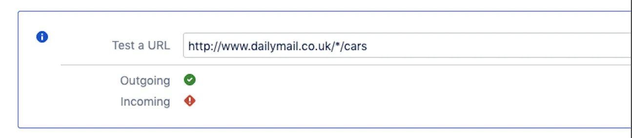 An example of the red mark that could display on an incoming link based on firewall settings.