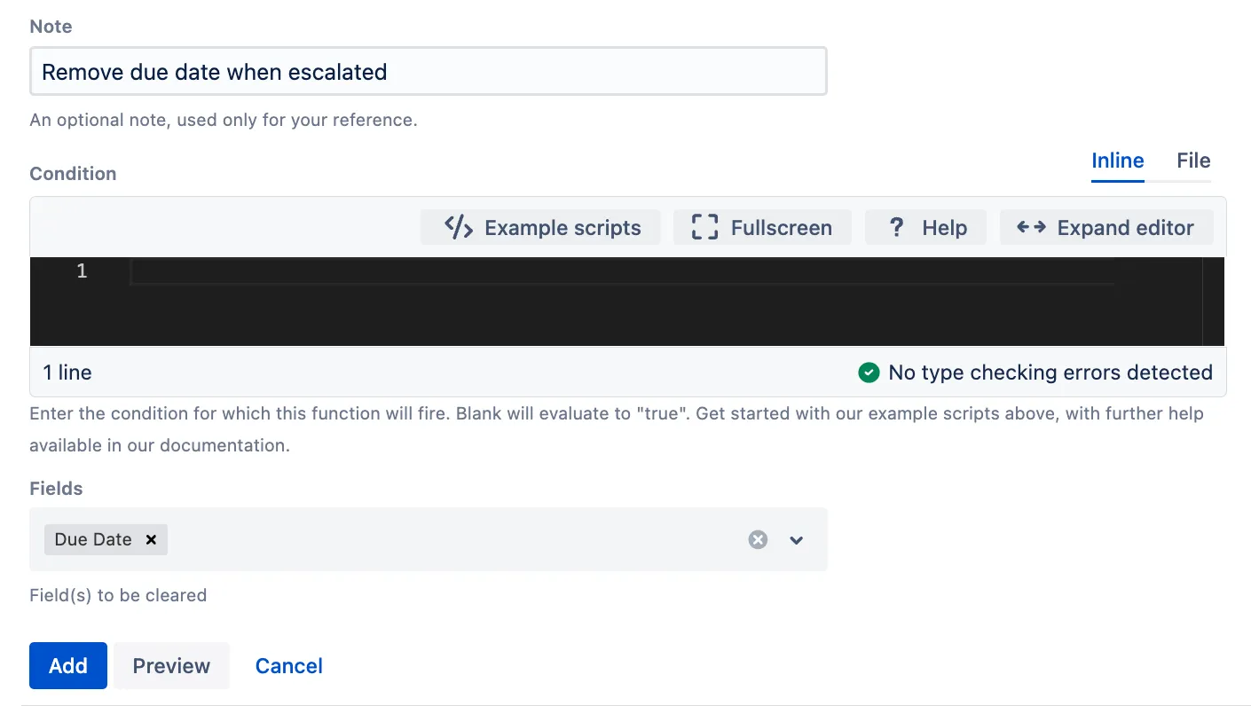 Field selection screen for the Clear field(s) post function.