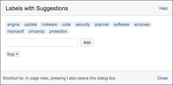 The Labels dialog box with an example of suggested labels.