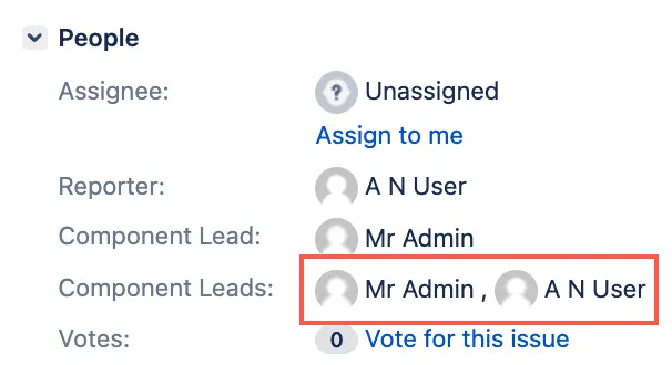 Component Leads custom field displayed on an issue