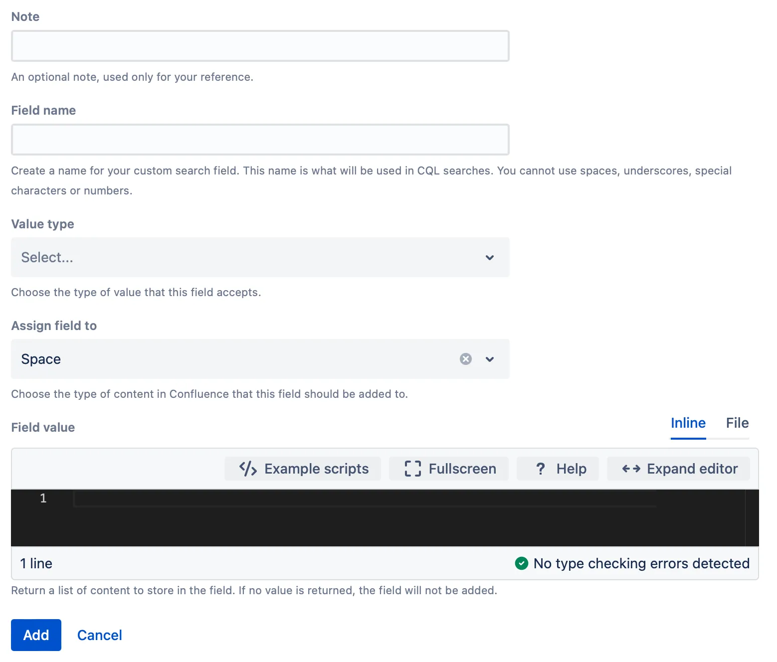 The Custom Search Field dialog.