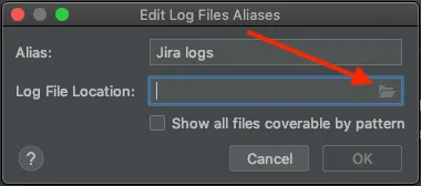 The Edit Log Files Aliases window, with the Browse button highlighted.
