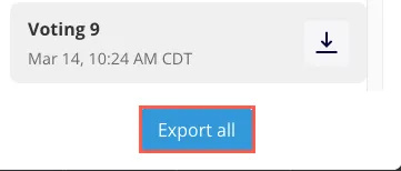 The "Export All" button next to a sample voting session called "Voting 9."