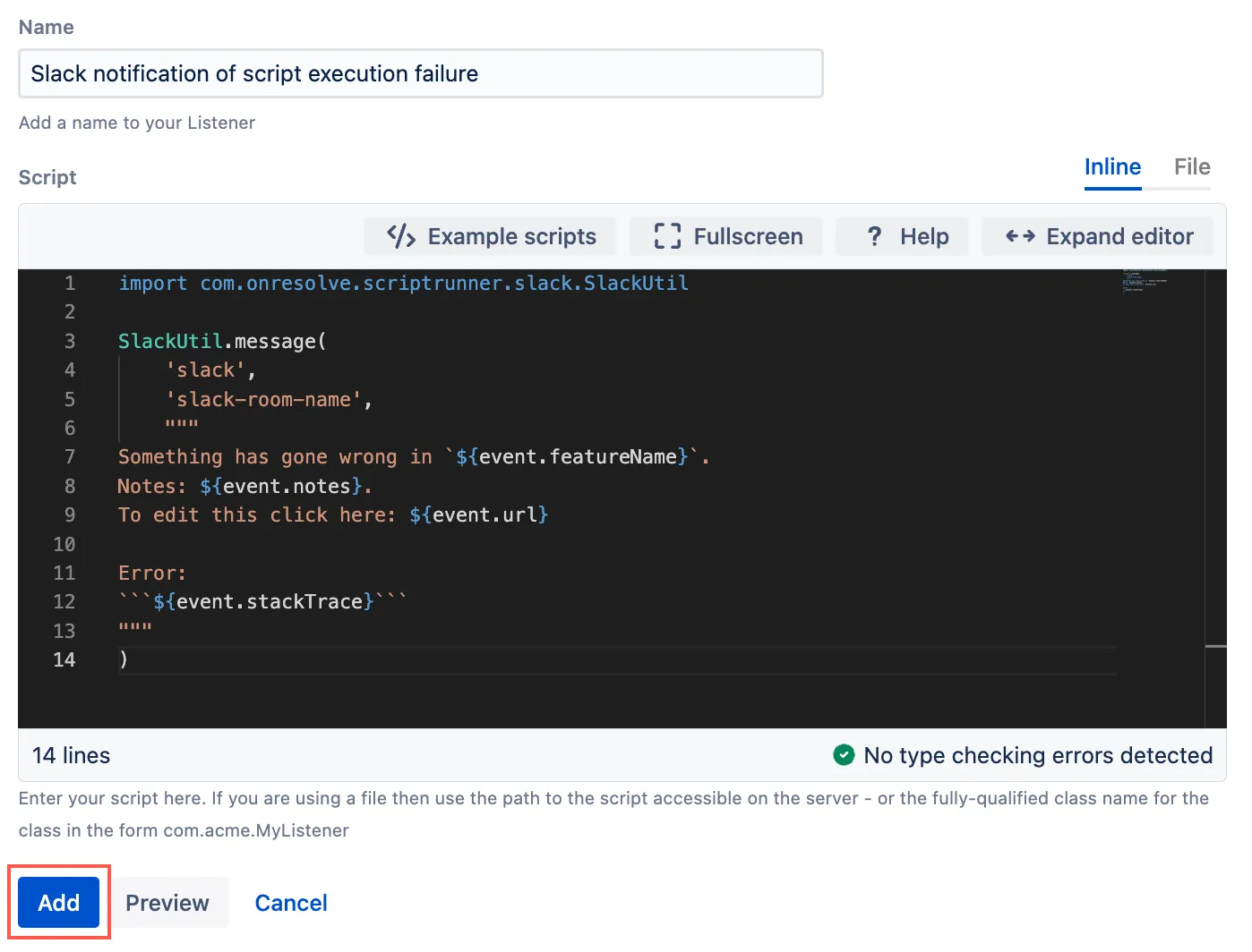 Image showing this built-in script filled in