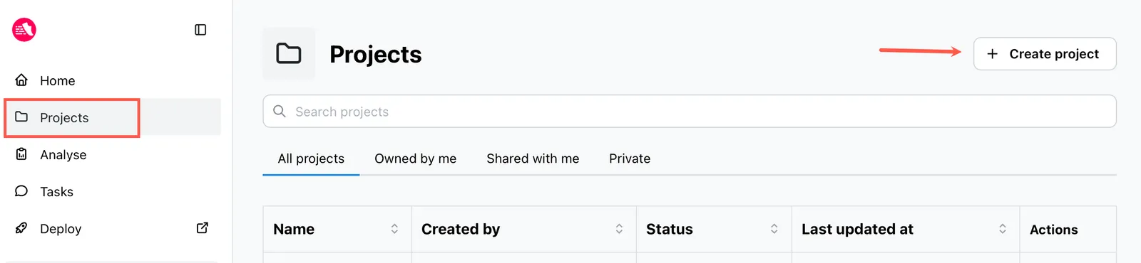 Create Project button