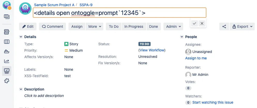 Successful testing example of the Summary field.