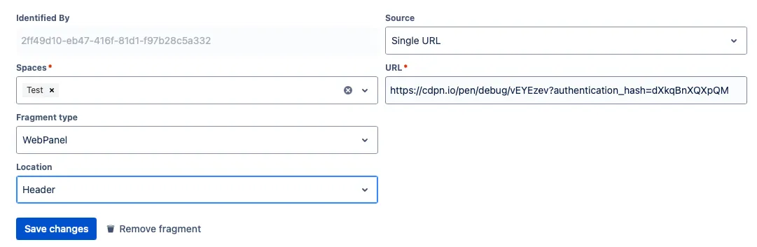 A web panel form with example details.