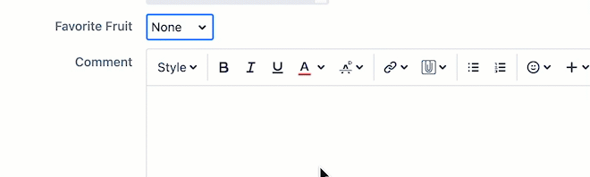 An animated GIF demonstrating the behaviour: selecting Other from the Favourite Fruit field reveals the Favourite Fruit (Other) text field.