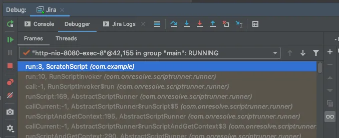 The debugger stopped at the Breakpoint in the example script.