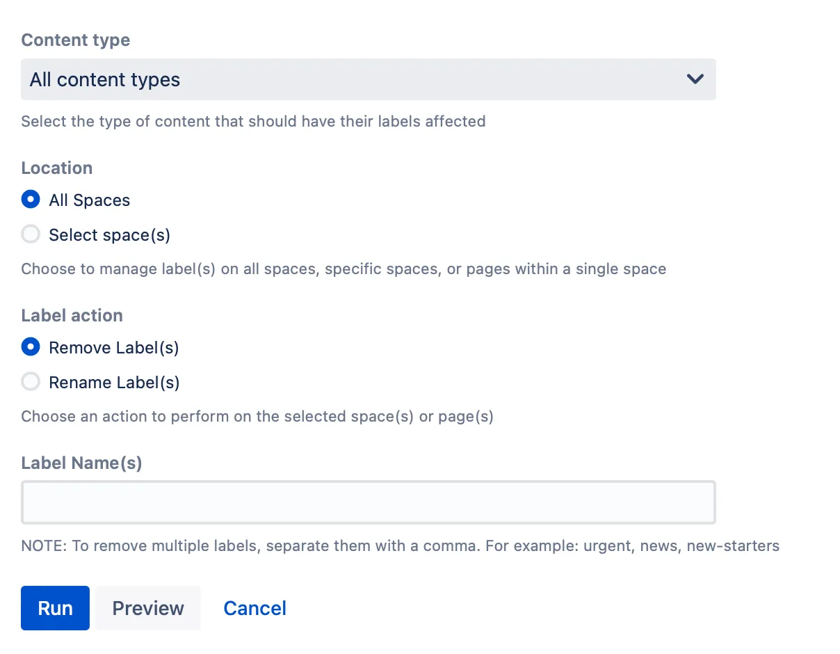 Script form with example content to remove a label.