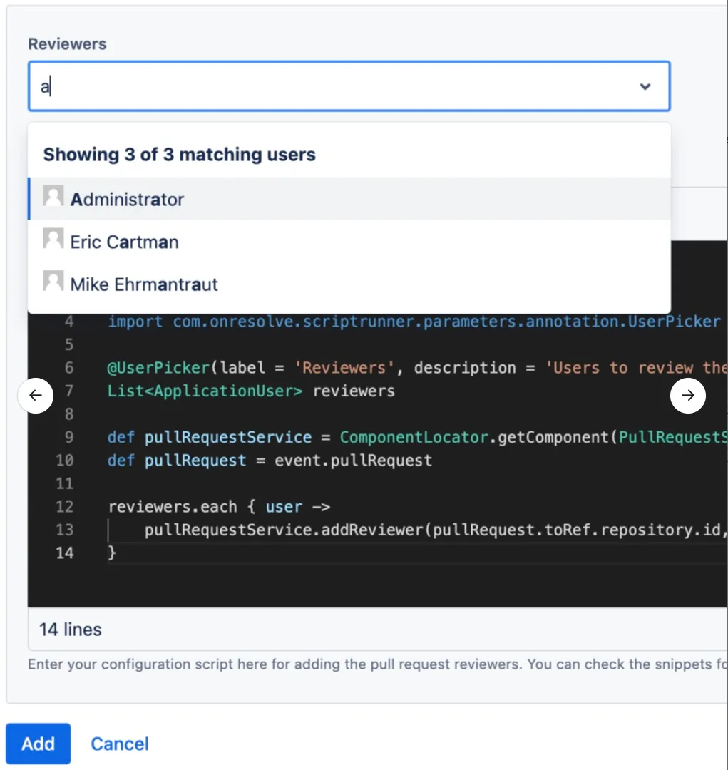 Dynamic form script and reviewers field in ScriptRunner console