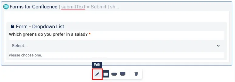 Form builder interface showing the selected form in edit mode
