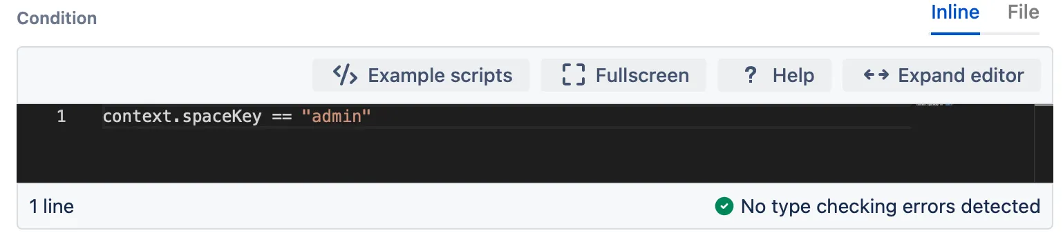 A corrected example script fragment to check if the user is in a specific space.
