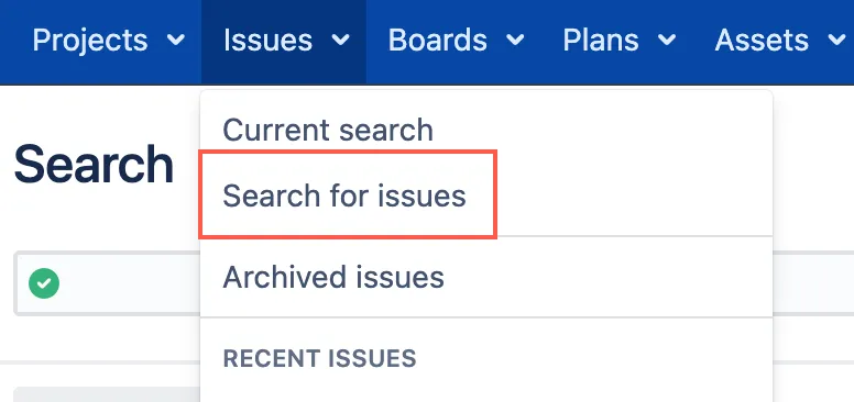 Search for issues screen