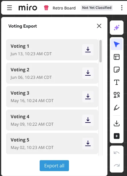 Sample view of Voting Export in use with Miro.