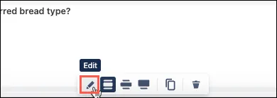 Confluence page in Edit mode showing the Forms for Confluence container with the Edit button highlighted.
