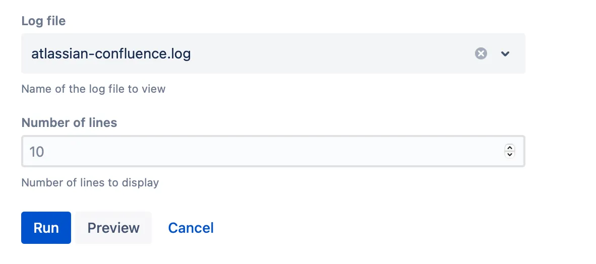 An example View Server Log Files script form.