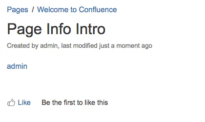 The Page Info macro rendered on a saved page.