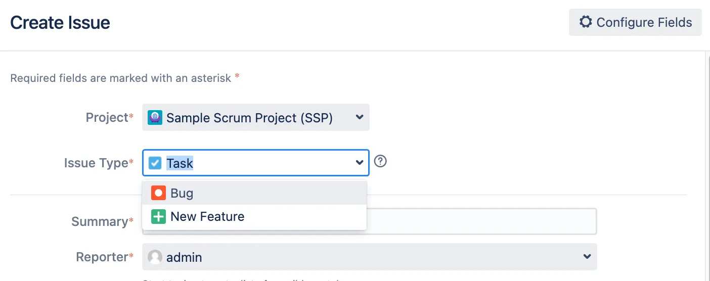 Issue types visible to developers role