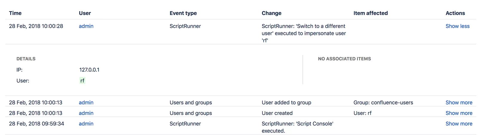 An example Audit Log.
