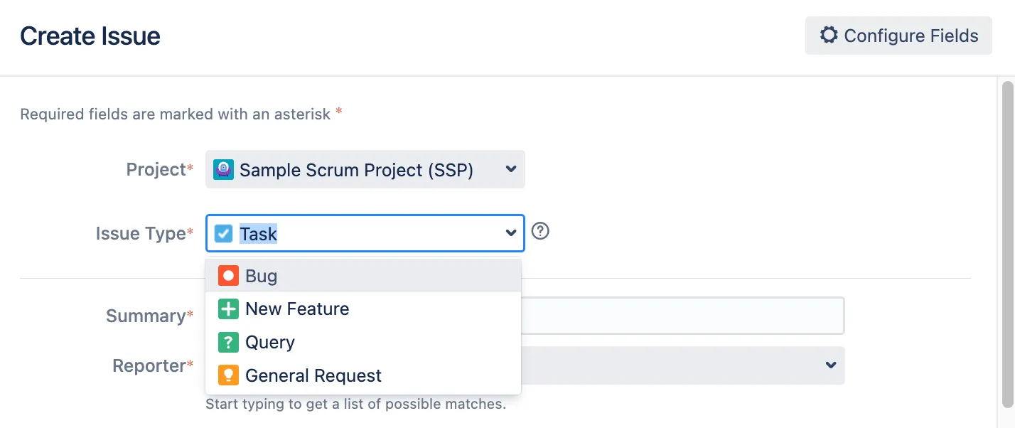 Issue types visible to users and developers roles