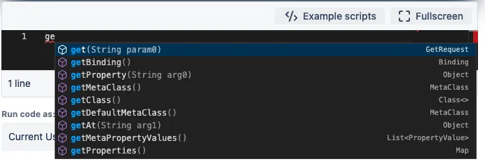An example autocompletion in the Code Editor.