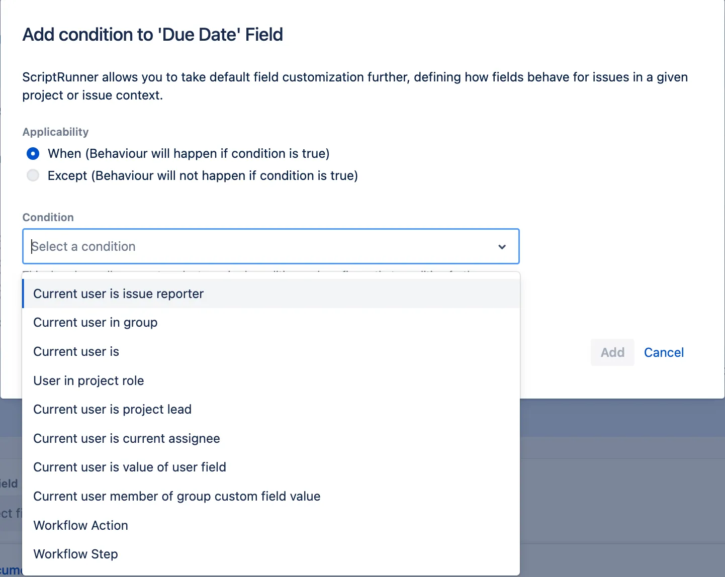 Example of a non-scripted condition configuration