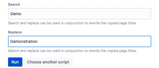 The Search and Replace fields with the example details.