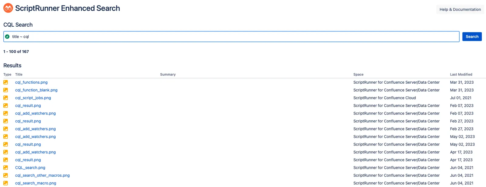 A CQL Search with the query from above.