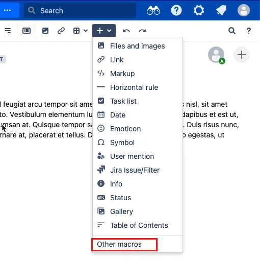 The Add menu opened and the Other macros option selected.