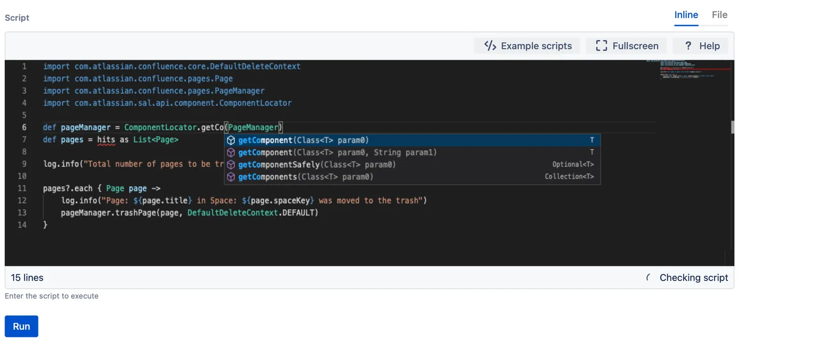 An example of a script in the Code Editor.