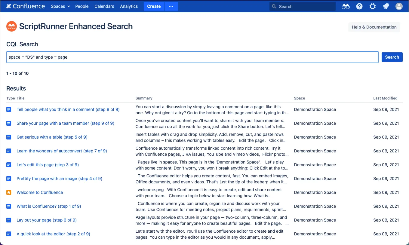 CQL query results.